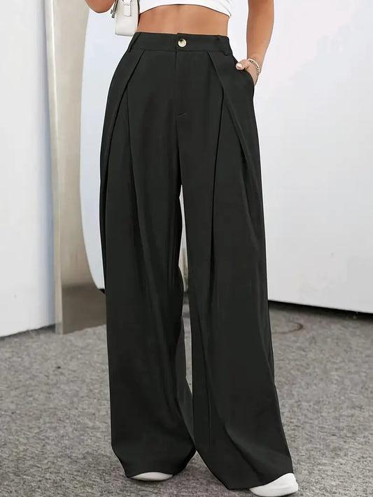 Effen bandplooibroek met hoge taille voor dames
