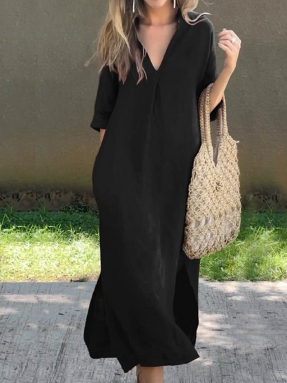 Elegante maxi-jurk met V-hals en losse silhouet