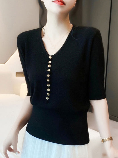 Ciska Top | Casual V-Hals Knoop Gebreide Top
