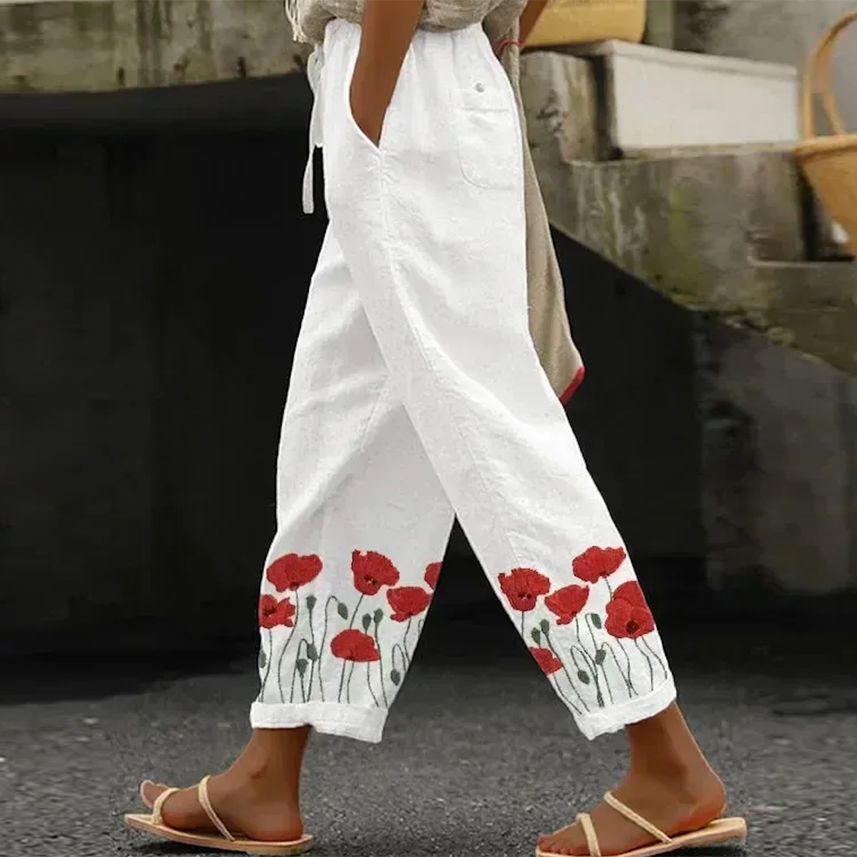 Basic witte broek met zijzakken