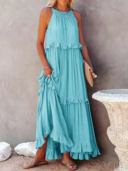 Halter maxi jurk met ruches