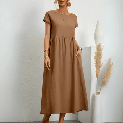 Dames vintage maxi jurk van katoen en linnen