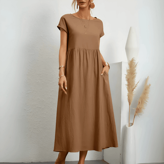 Dames vintage maxi jurk van katoen en linnen
