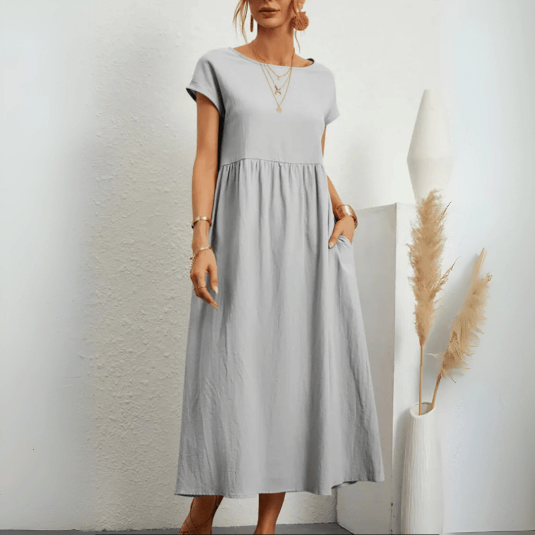 Dames vintage maxi jurk van katoen en linnen