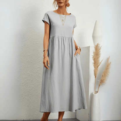 Dames vintage maxi jurk van katoen en linnen