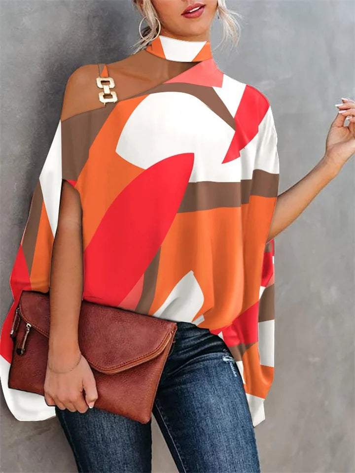 Estafania - Zomers t-shirt met vleermuismouwen en print