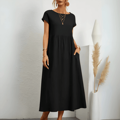 Dames vintage maxi jurk van katoen en linnen