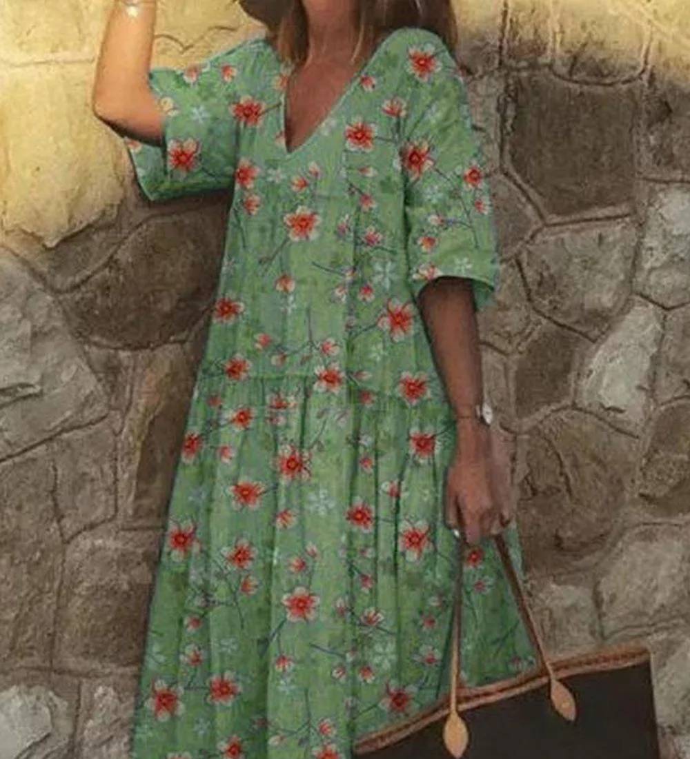 Casual jurk met V-hals en bloemenprint