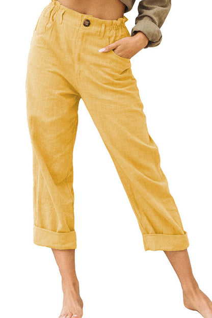 effen kleur katoen en linnen modieuze losse hoge taille casual broek