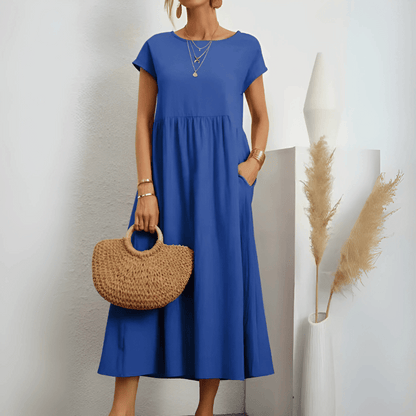 Dames vintage maxi jurk van katoen en linnen