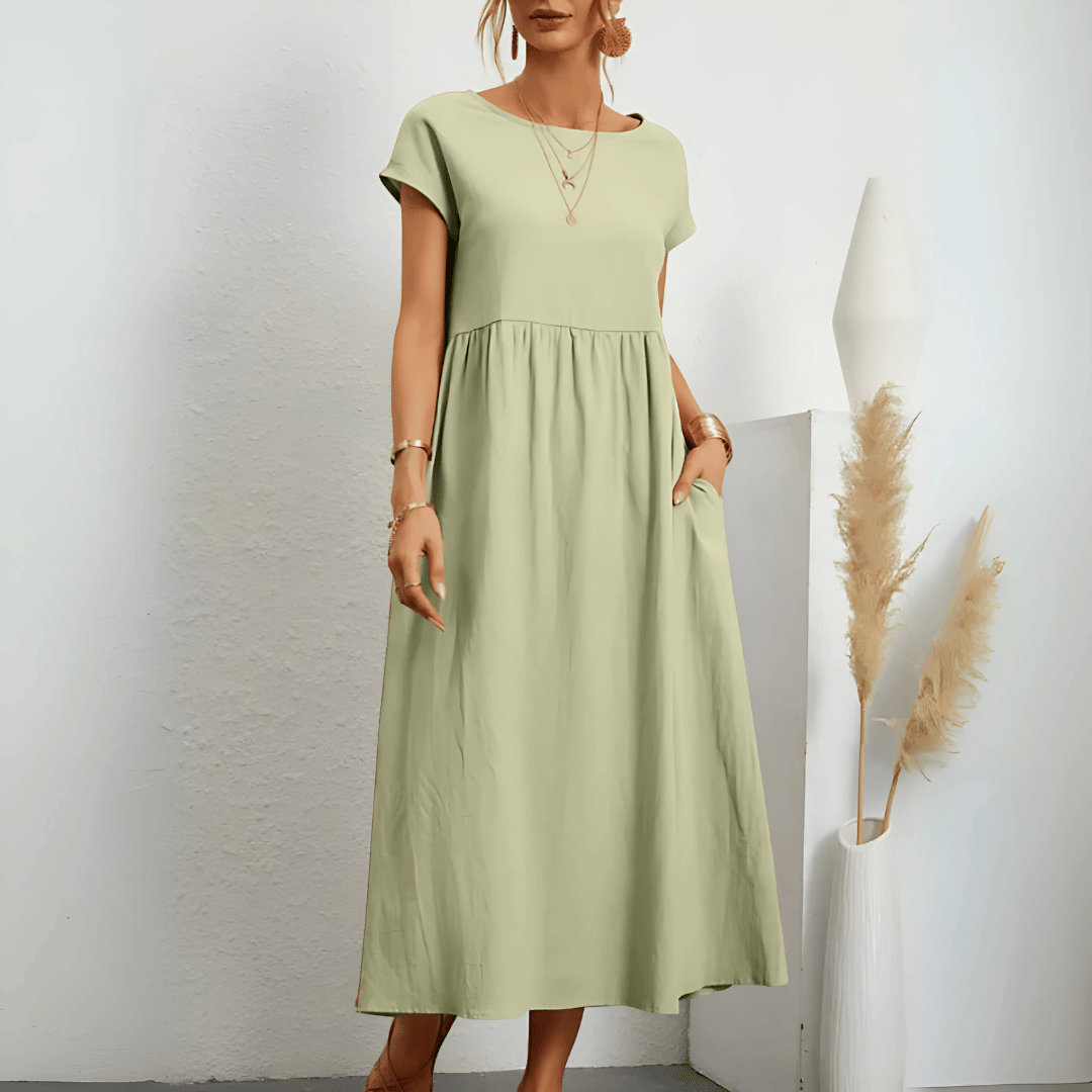 Dames vintage maxi jurk van katoen en linnen