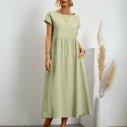 Dames vintage maxi jurk van katoen en linnen