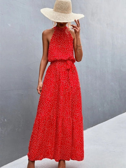 Best verkochte jumpsuit met spaghettibandjes en halflange halslijn met golvende stippenprint