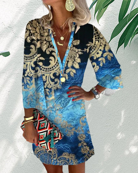 Jurk met lange mouwen en boho print