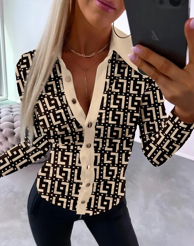 Frona Blouse | Vintage Print Blouse met Lange Mouw