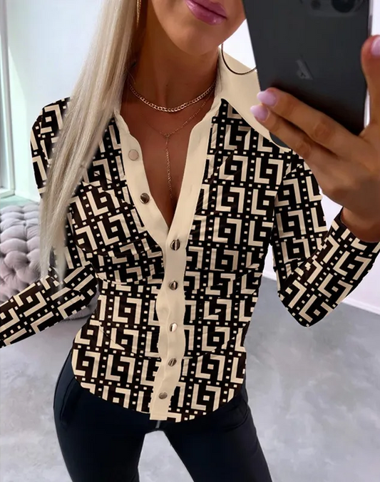 Frona Blouse | Vintage Print Blouse met Lange Mouw