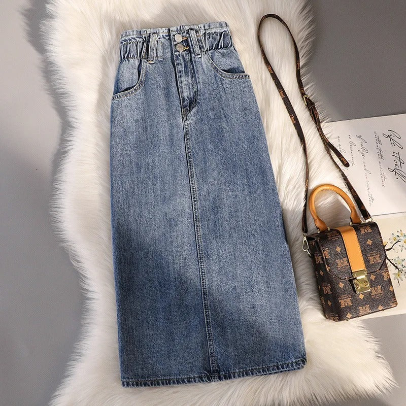 Denim rok met elastiek in de taille - Lucila