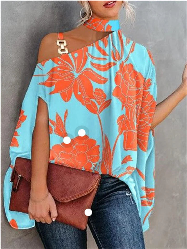 Estafania - Zomers t-shirt met vleermuismouwen en print