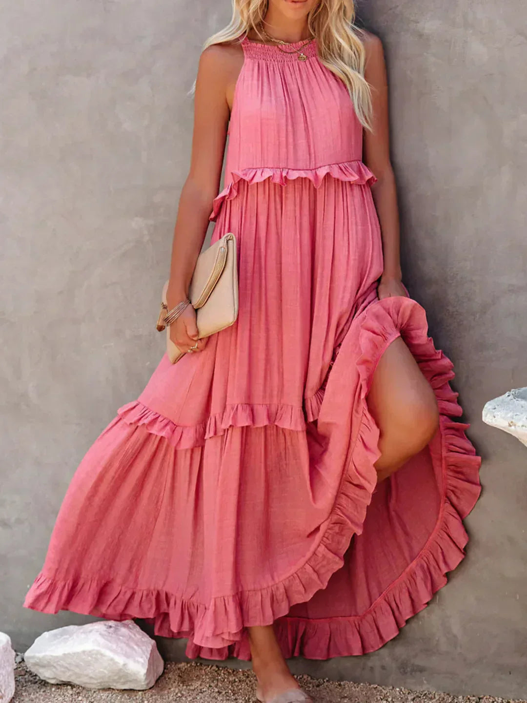 Halter maxi jurk met ruches