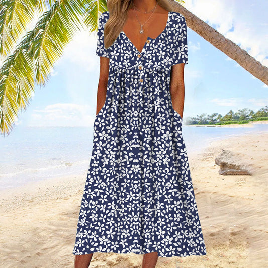 Casual midi-jurk met bloemenprint en korte mouwen, ideaal voor dagelijks gebruik.