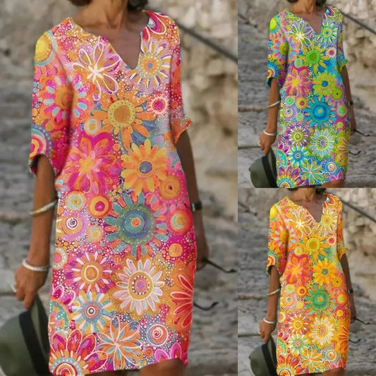 Floor | Zomerjurk met halve mouwen en bloemenprint