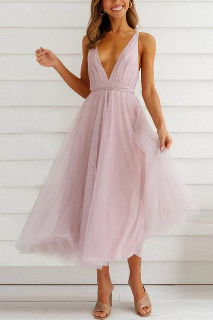 Alena - Romantische tule midi-jurk met V-hals