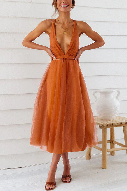 Alena - Romantische tule midi-jurk met V-hals