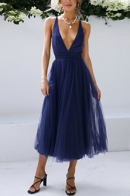 Alena - Romantische tule midi-jurk met V-hals