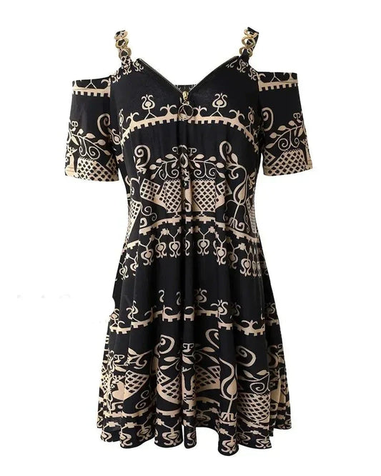 Alvera - Maliënkolder strapless jurk met tribale print