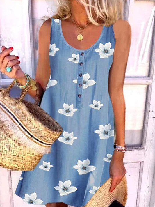 Anisa - Casual mouwloze jurk met ronde hals en bloemenprint