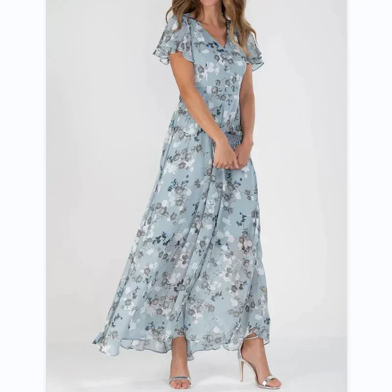 Arisa - Gebloemde maxi jurk met korte mouw