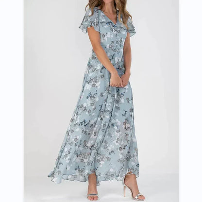 Arisa - Gebloemde maxi jurk met korte mouw