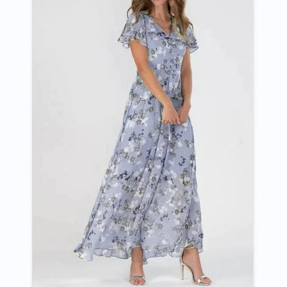 Arisa - Gebloemde maxi jurk met korte mouw