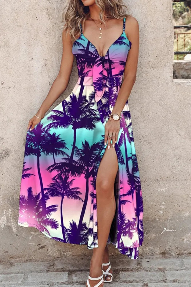 Arlowe - Casual print Halstersplit Spaghettibandjes Lange jurken
