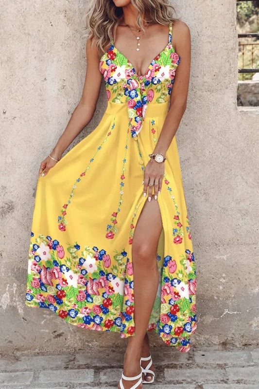 Arlowe - Casual print Halstersplit Spaghettibandjes Lange jurken