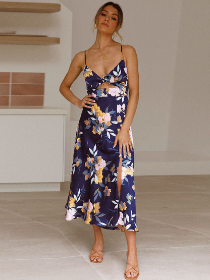 Aubrielle - Maxi-jurk met V-hals en halterbloemenprint