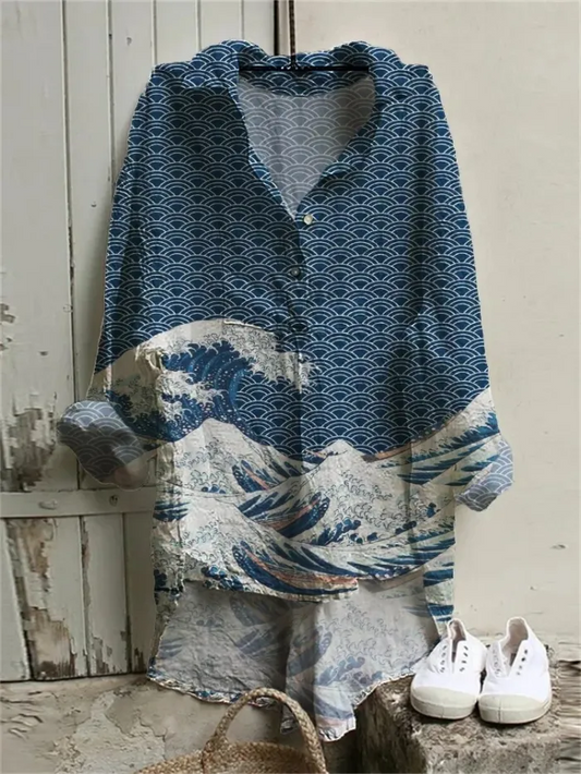 Austrea - Japanse casual jurk met korte mouwen en matrozenstijl
