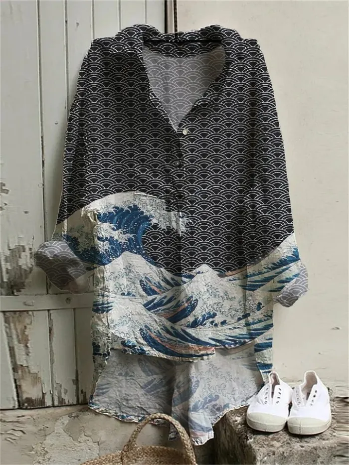 Austrea - Japanse casual jurk met korte mouwen en matrozenstijl