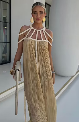 Avery - Sophisticated moderne linnen maxi-jurk met gedrapeerde vlechten