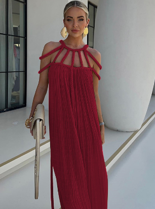 Avery - Sophisticated moderne linnen maxi-jurk met gedrapeerde vlechten