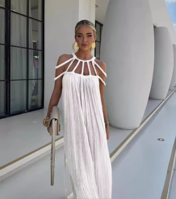 Avery - Sophisticated moderne linnen maxi-jurk met gedrapeerde vlechten