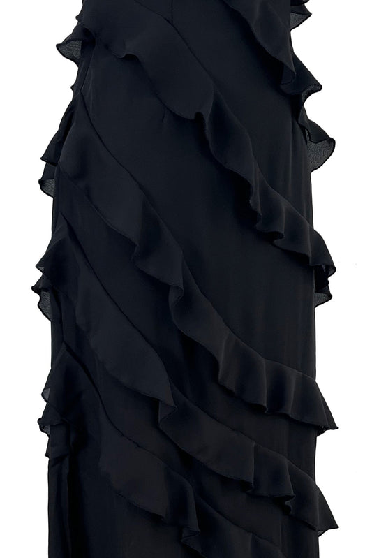 Aviva - Zijden chiffon halterjurk met split