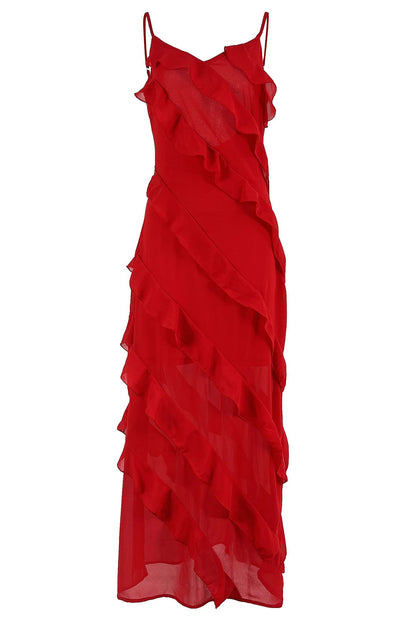Aviva - Zijden chiffon halterjurk met split