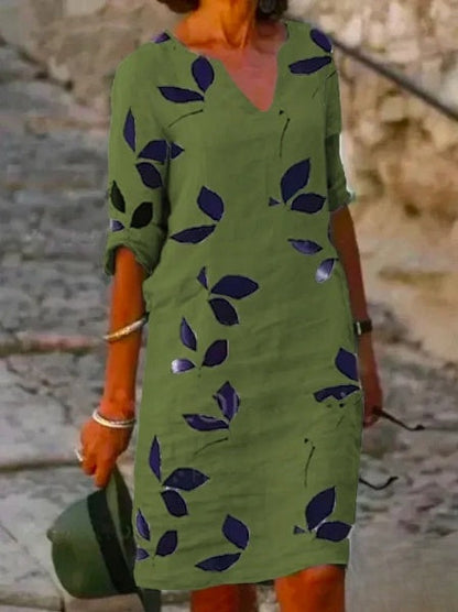 Blythe - Basic jurk met halve mouwen en bloemenprint