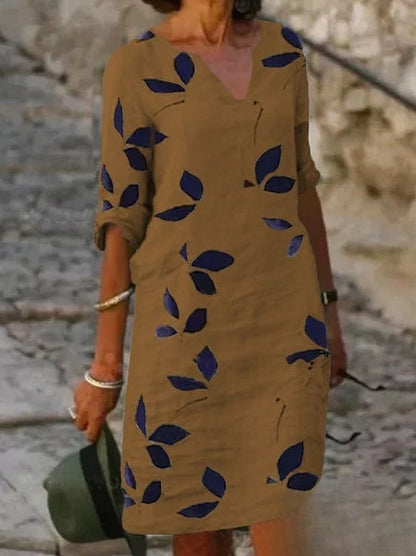 Blythe - Basic jurk met halve mouwen en bloemenprint