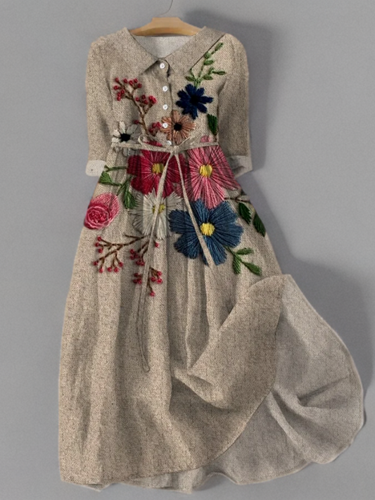 Brianna - Vintage jurk met zakken in botanisch kant