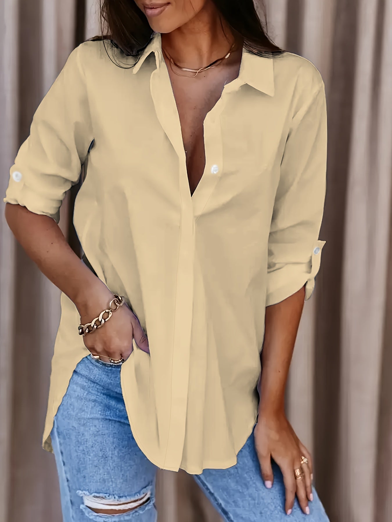 Button-Down Kantoork shirt - Halfdoorzichtig Ontwerp & Lichtgewicht Stof