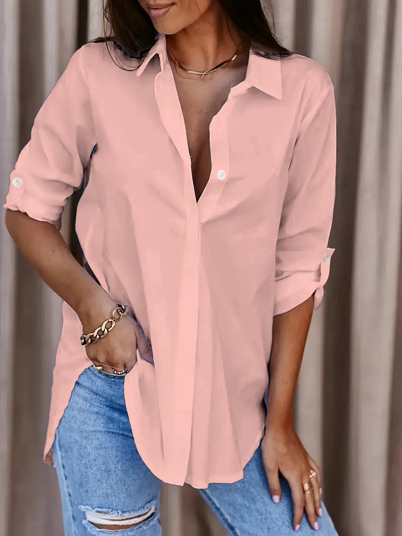 Button-Down Kantoork shirt - Halfdoorzichtig Ontwerp & Lichtgewicht Stof
