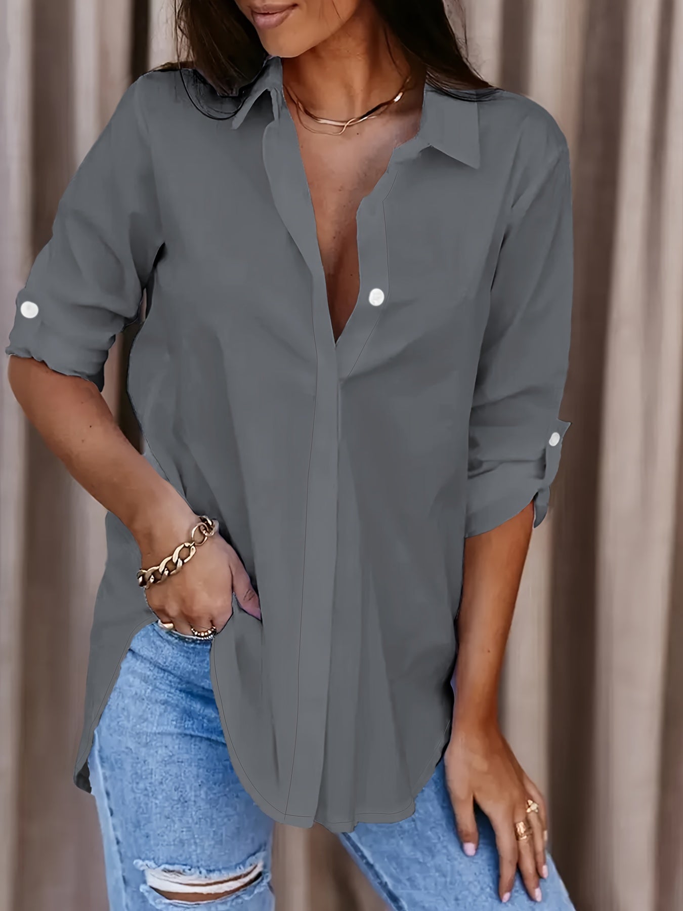 Button-Down Kantoork shirt - Halfdoorzichtig Ontwerp & Lichtgewicht Stof