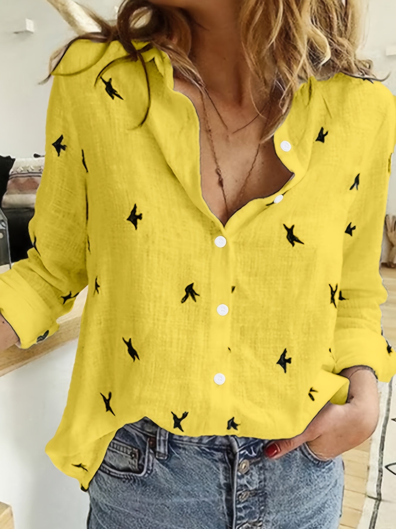 Button Front Shirt - Gedrukt Ontwerp & Knopsluiting